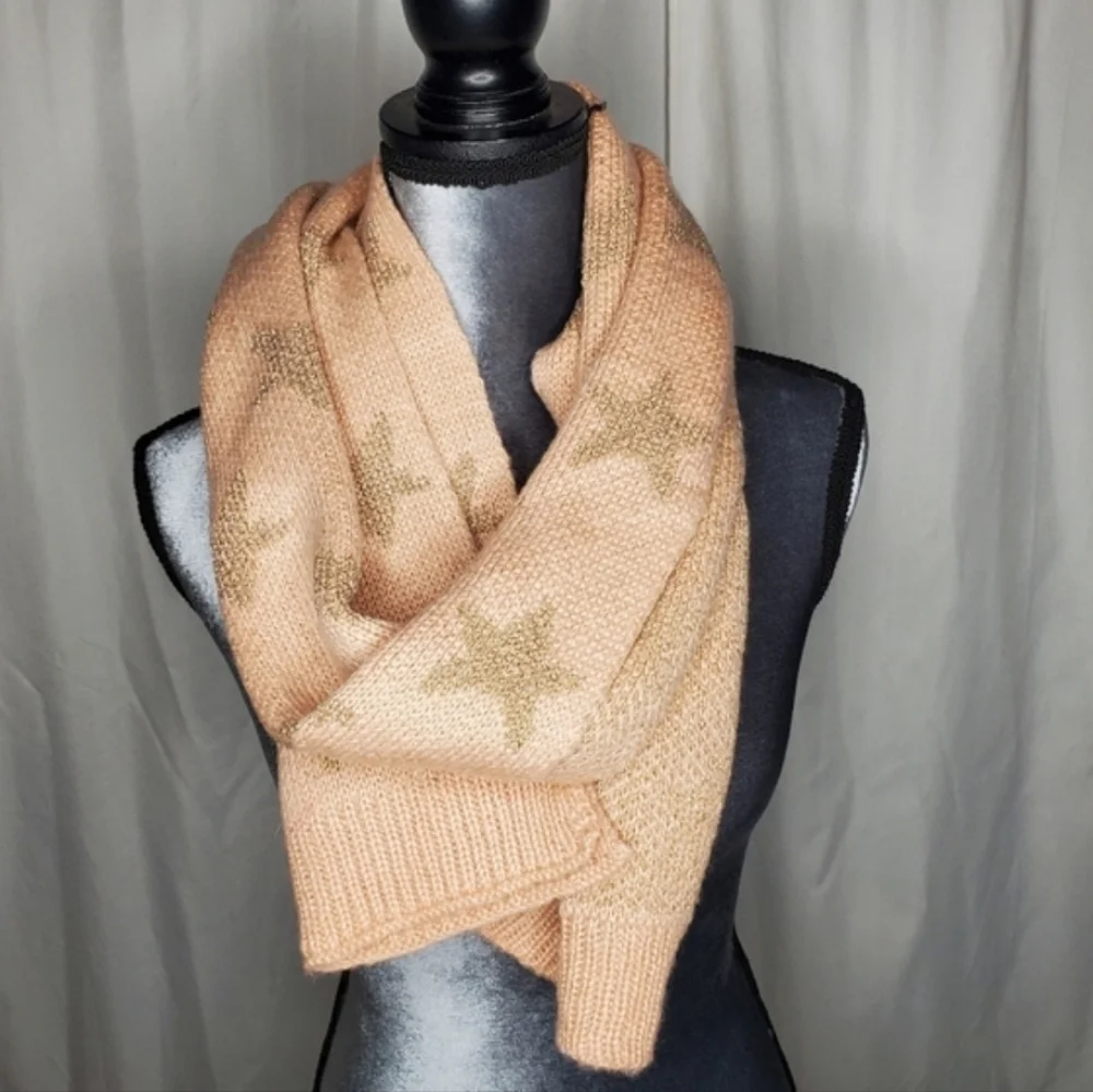 ♧ Mixit Blush Pink Knit Scarf with Rose Gold Stars One Size